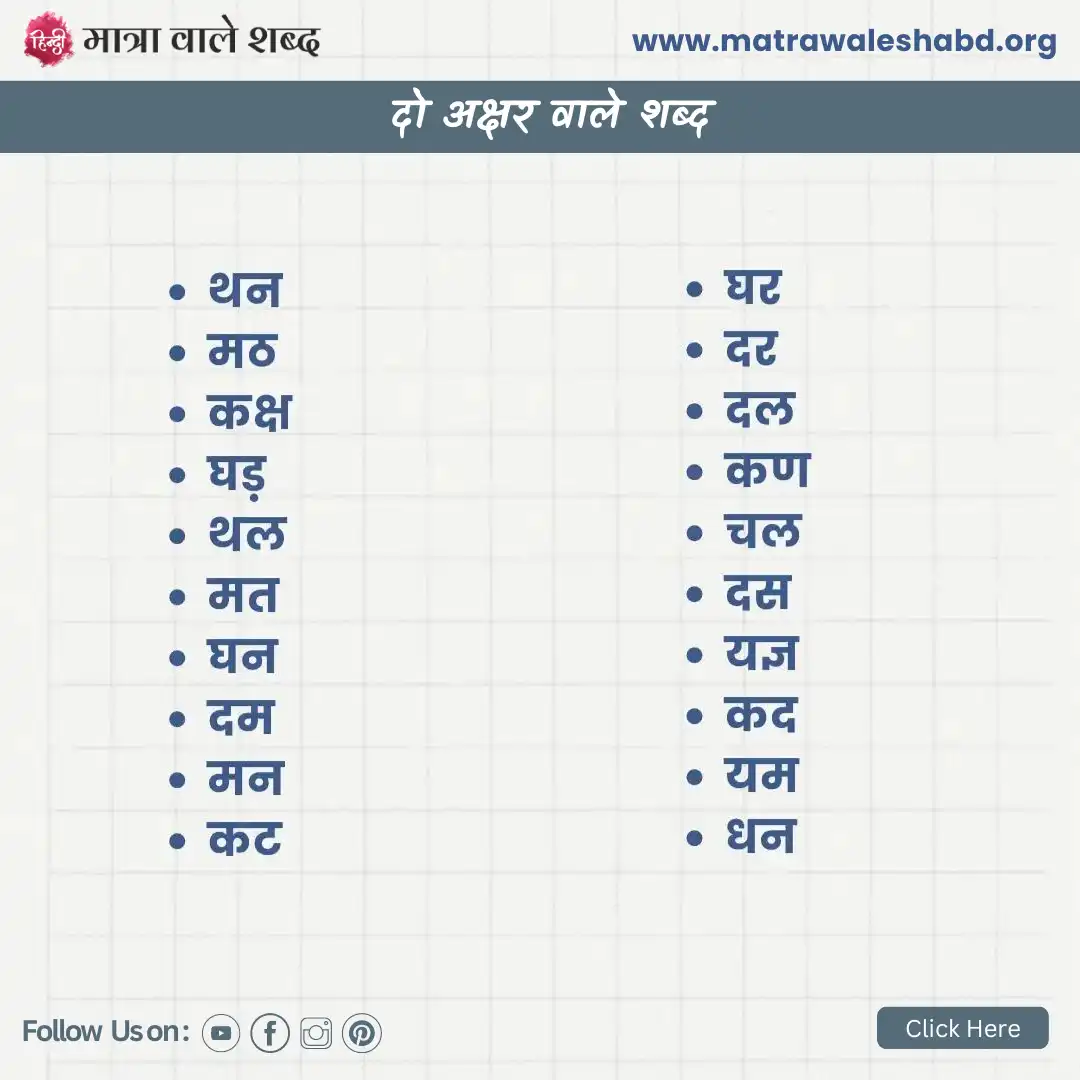 bina matra ke do akshar wale shabd